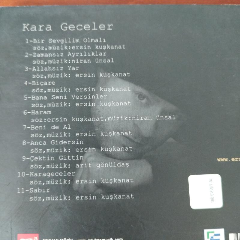 Ersin    -  Kara Geceler - Türkiye Basım -  2. El CD  Albüm