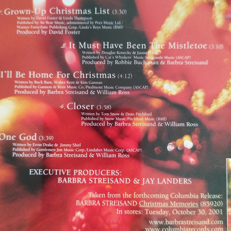 Barbra Streisand – Christmas Memories -  2001 Amerika  Basım - 2. El  Promo CD