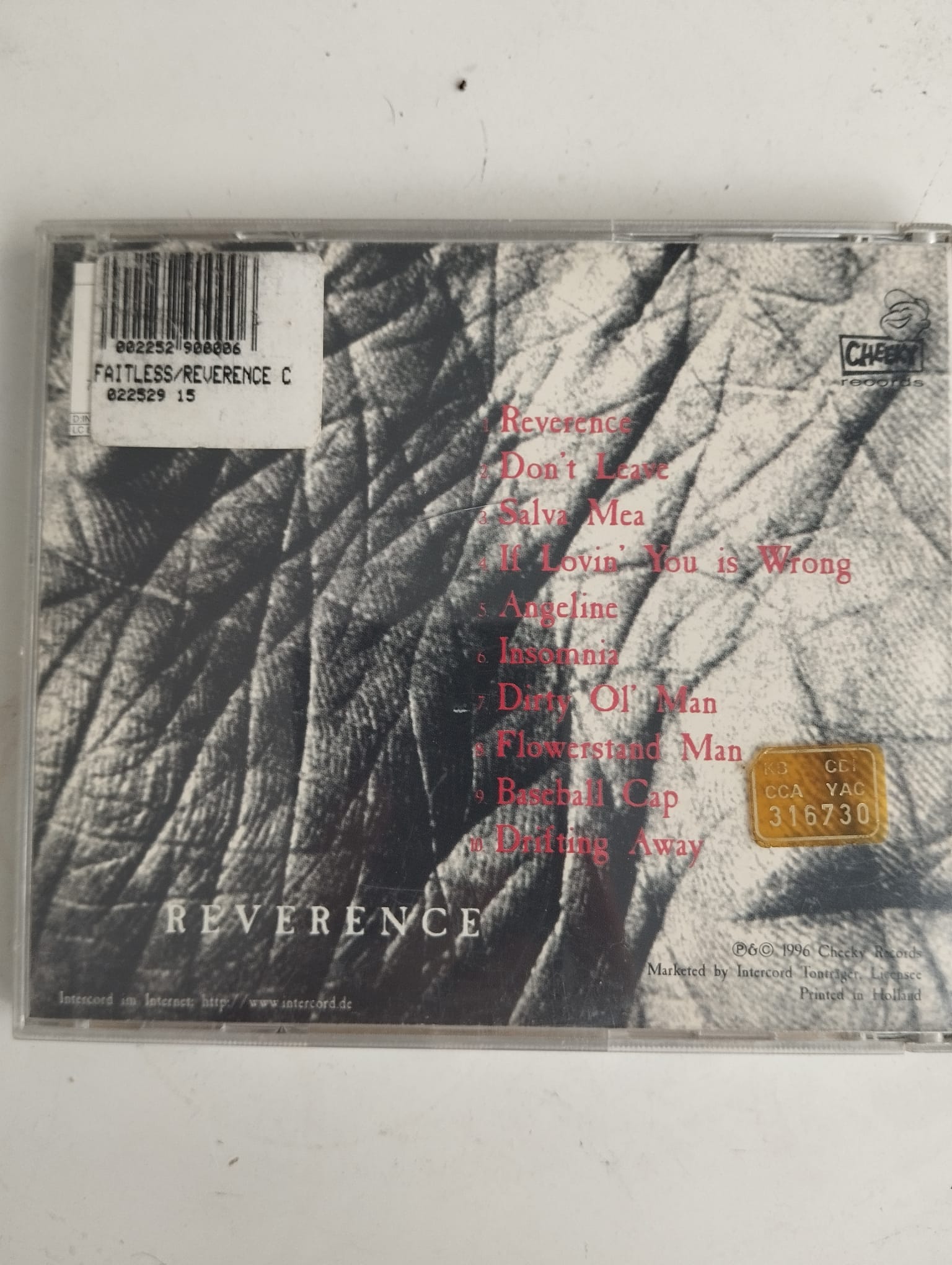 Faithless  –  Reverence    –   1996 Hollanda Basım  -  2. El  CD  Albüm (Sarı Bandrol)