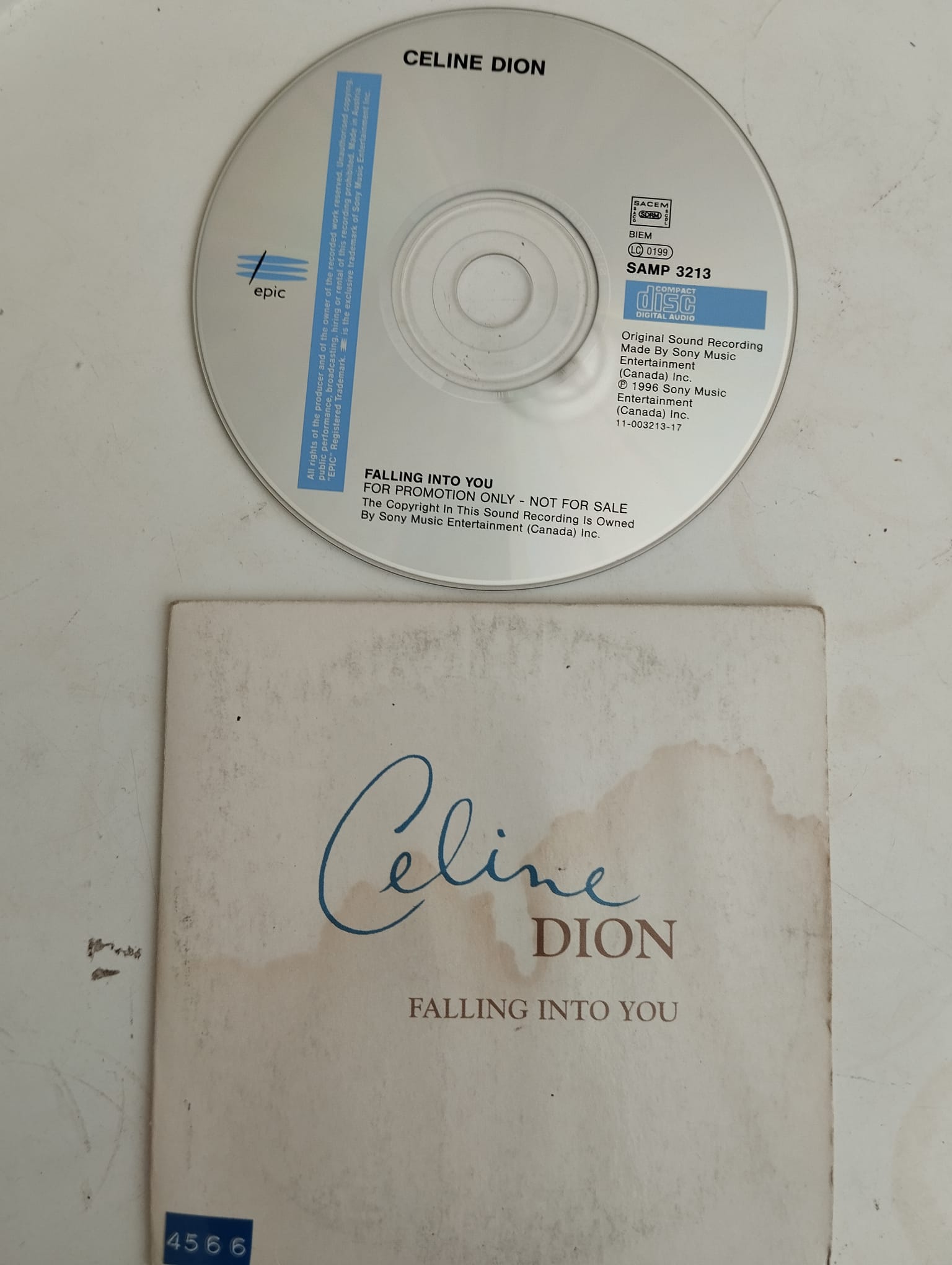 Celine Dion – Falling Into You - 1996  Avrupa Basım 2. El  CD, Single, Promo, Cardsleeve