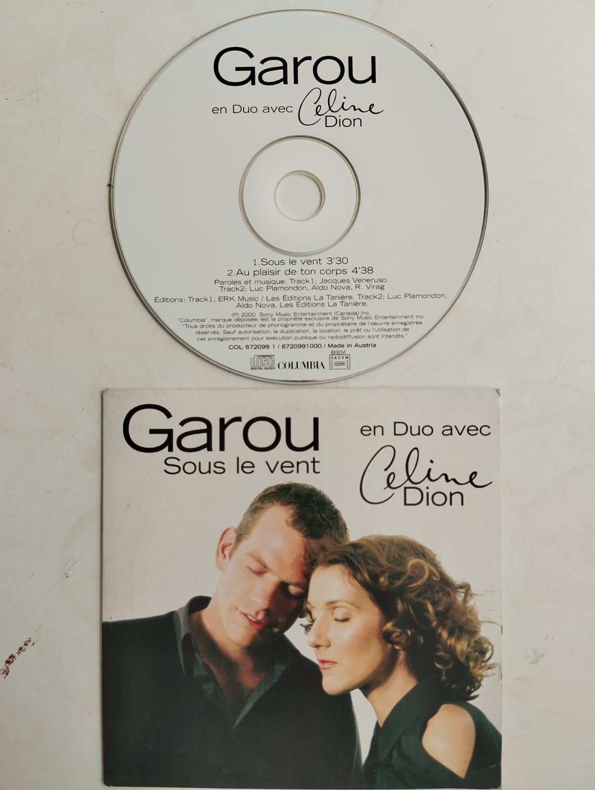 Garou En Duo Avec /Celine Dion ‎– Sous Le Vent -  2001 Avrupa Basım 2. El  CD, Single