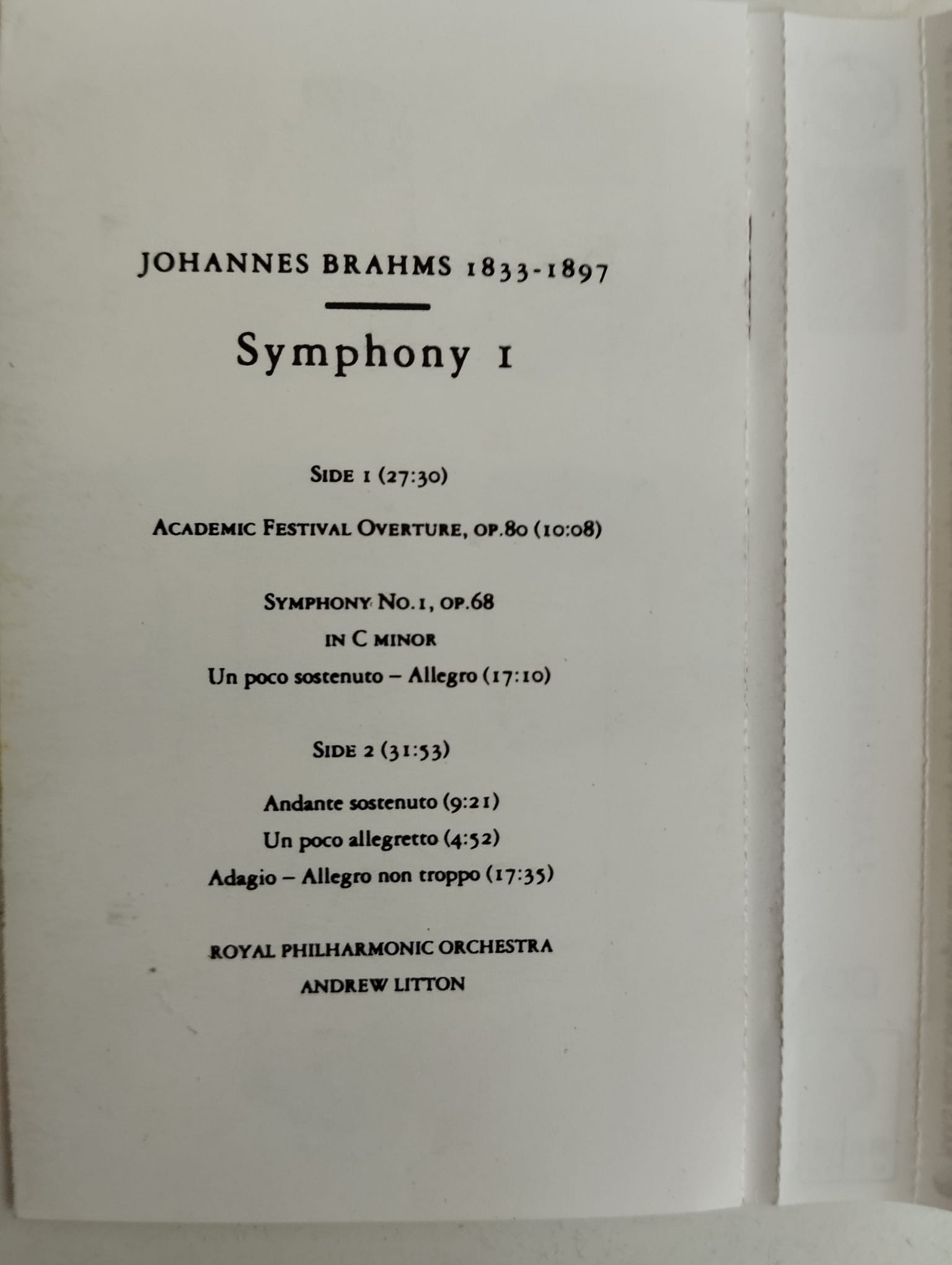 Brahms Symphony Nr. 1 -  Türkiye Basım 2. El Kaset