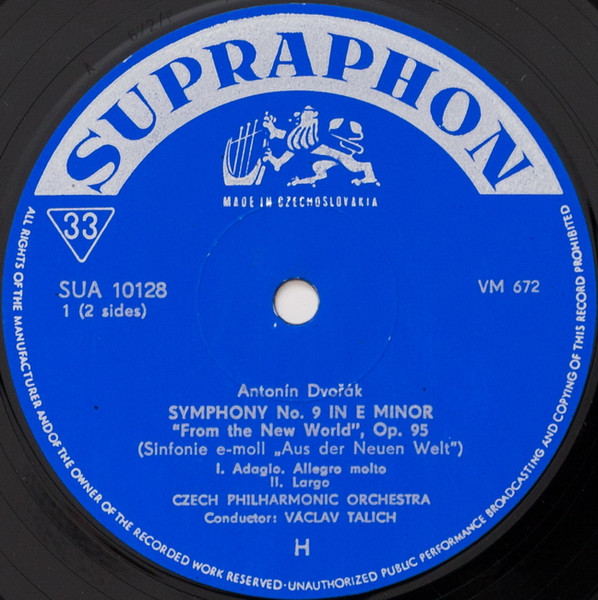 A Dvořák, , Václav Talich – Symfonie N° 9 In E Minor, Op.95 -1963 Çek Basım 33Lük LP Plak