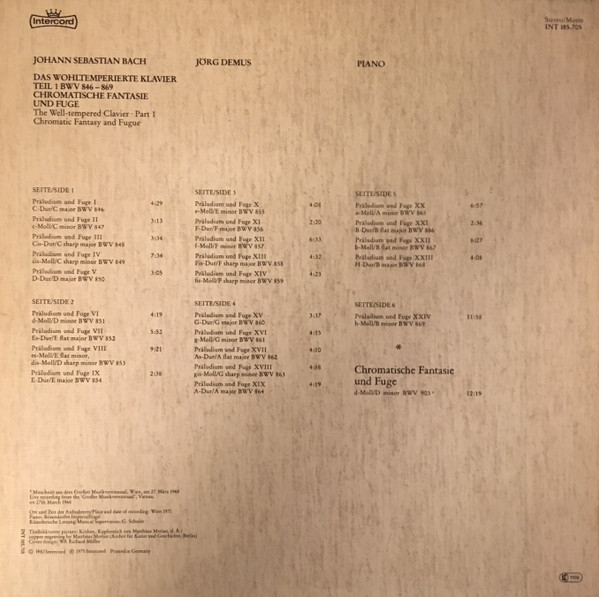 Bach-Jörg Demus Das Wohltemperierte Klavier Teil1 BWV 846-869 -1982 Almanya Basım 3xLP Boxset 2. el