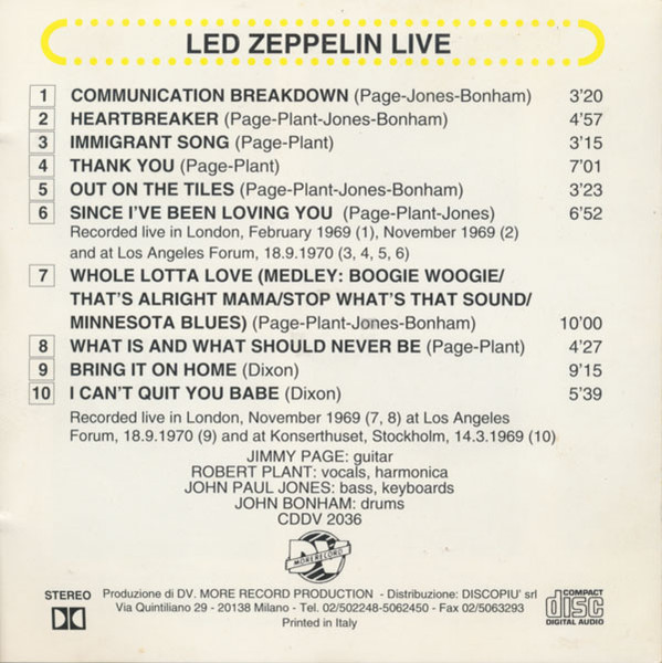 LED ZEPPELIN LIVE in London / L.A. / Stockholm -1991 EU İtalya Basım Nadir Unofficial CD-Ambalajlı