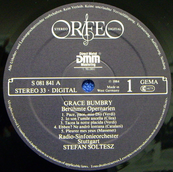 Grace Bumbry - Radio-Sinfonieorchester Stuttgart - 1984 Almanya Basım 33 Lük LP  Plak Albüm 2. el