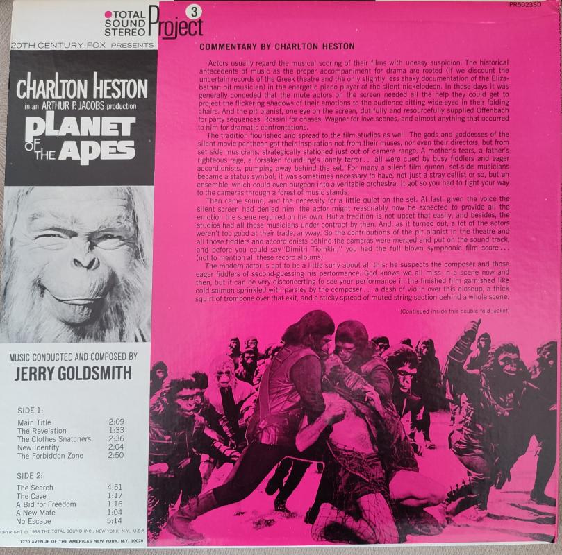 PLANET OF THE APES - Jerry Goldsmith - Soundtrack  - 1968 USA Basım Nadir LP Plak