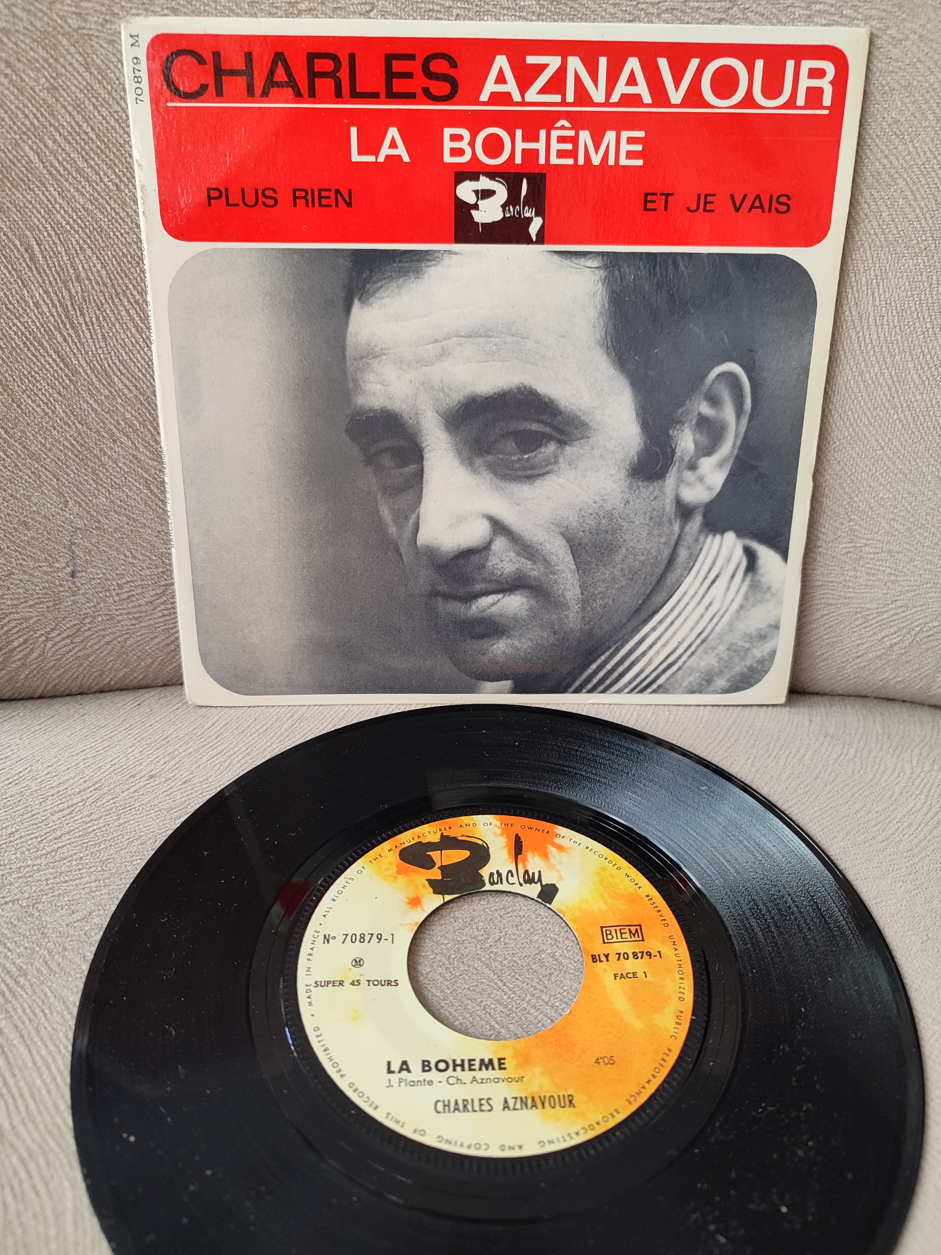 CHARLES AZNAVOUR - LA BOHEME / Plus Rien / Et Je Vais -1965 Fransa Basım EP Plak (3 PARÇALIK) 2.EL