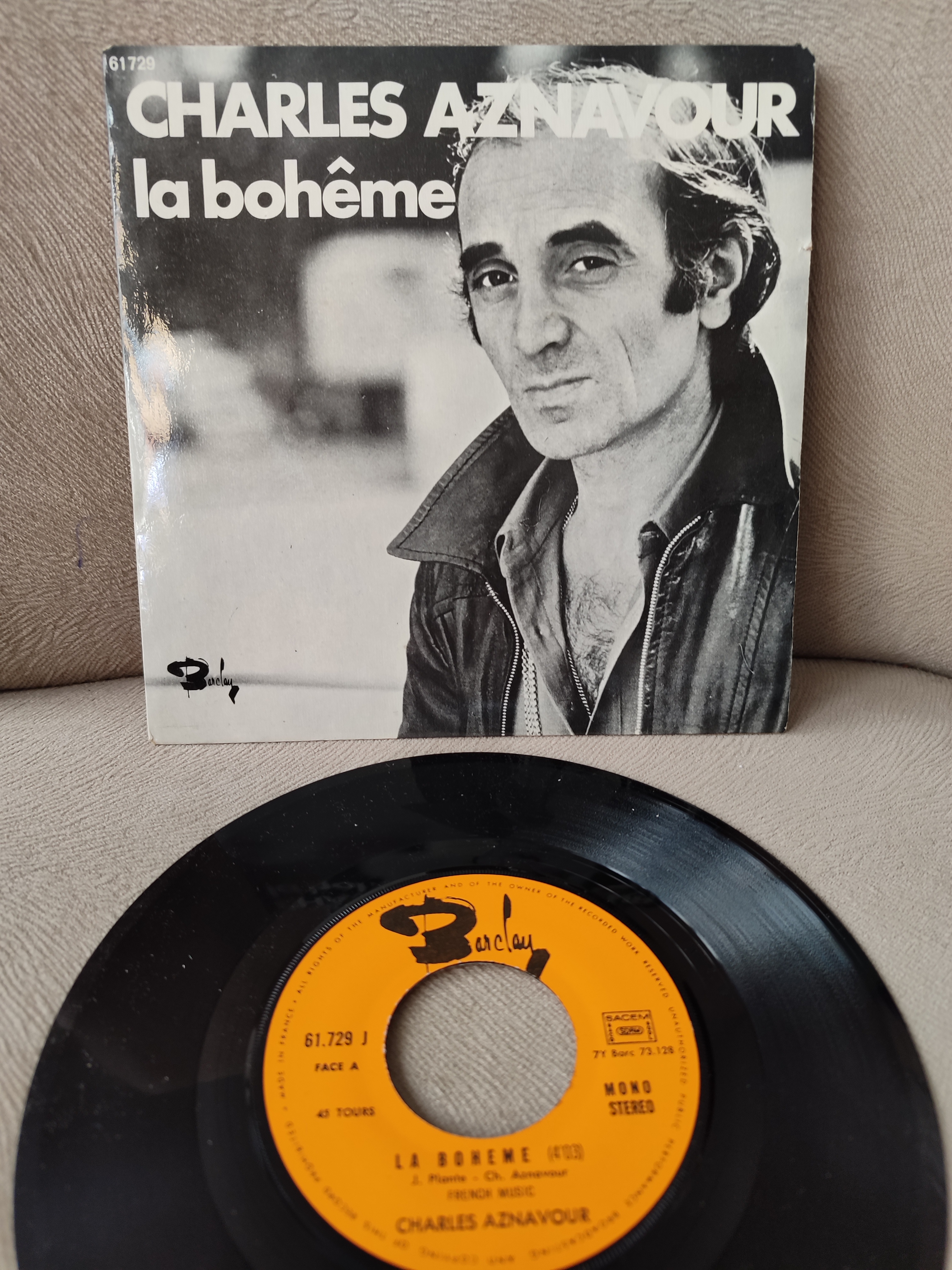 CHARLES AZNAVOUR - LA BOHEME  -1973 Fransa Basım Nadir 45lik Plak 2. el