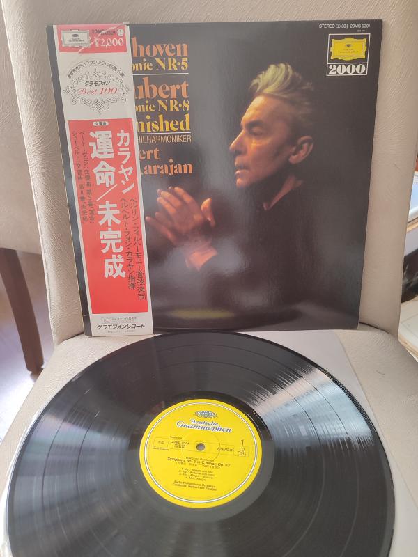 KARAJAN / BEETHOVEN - Symphony No. 5 /  Symphony Nr. 8  1973 Japonya Basım Albüm Plak -Obi’li 2.el