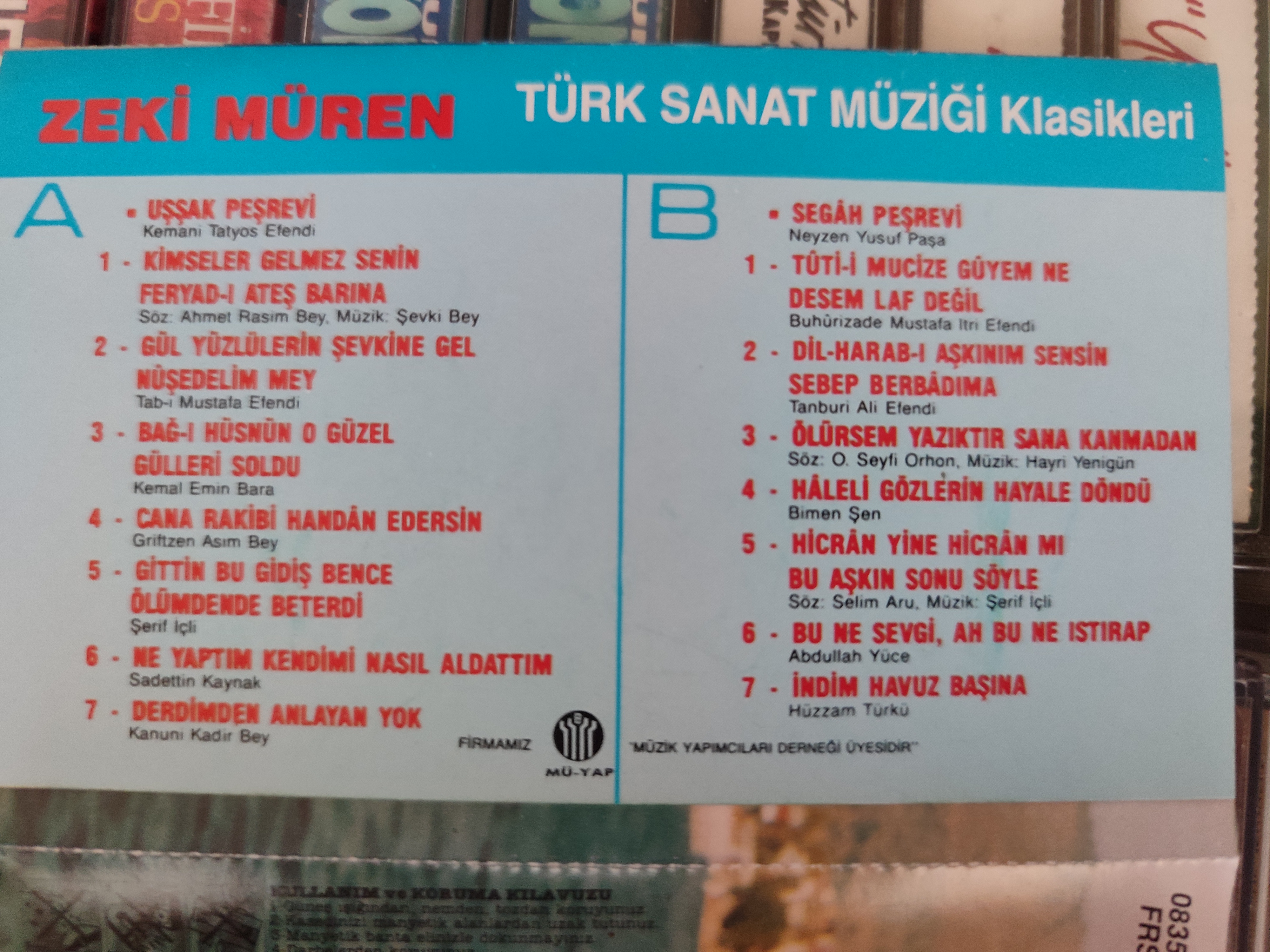 ZEKİ MÜREN - Türk Sanat Müziği Klasikleri - 1990 Türkiye Basım Kaset Albüm 2.EL