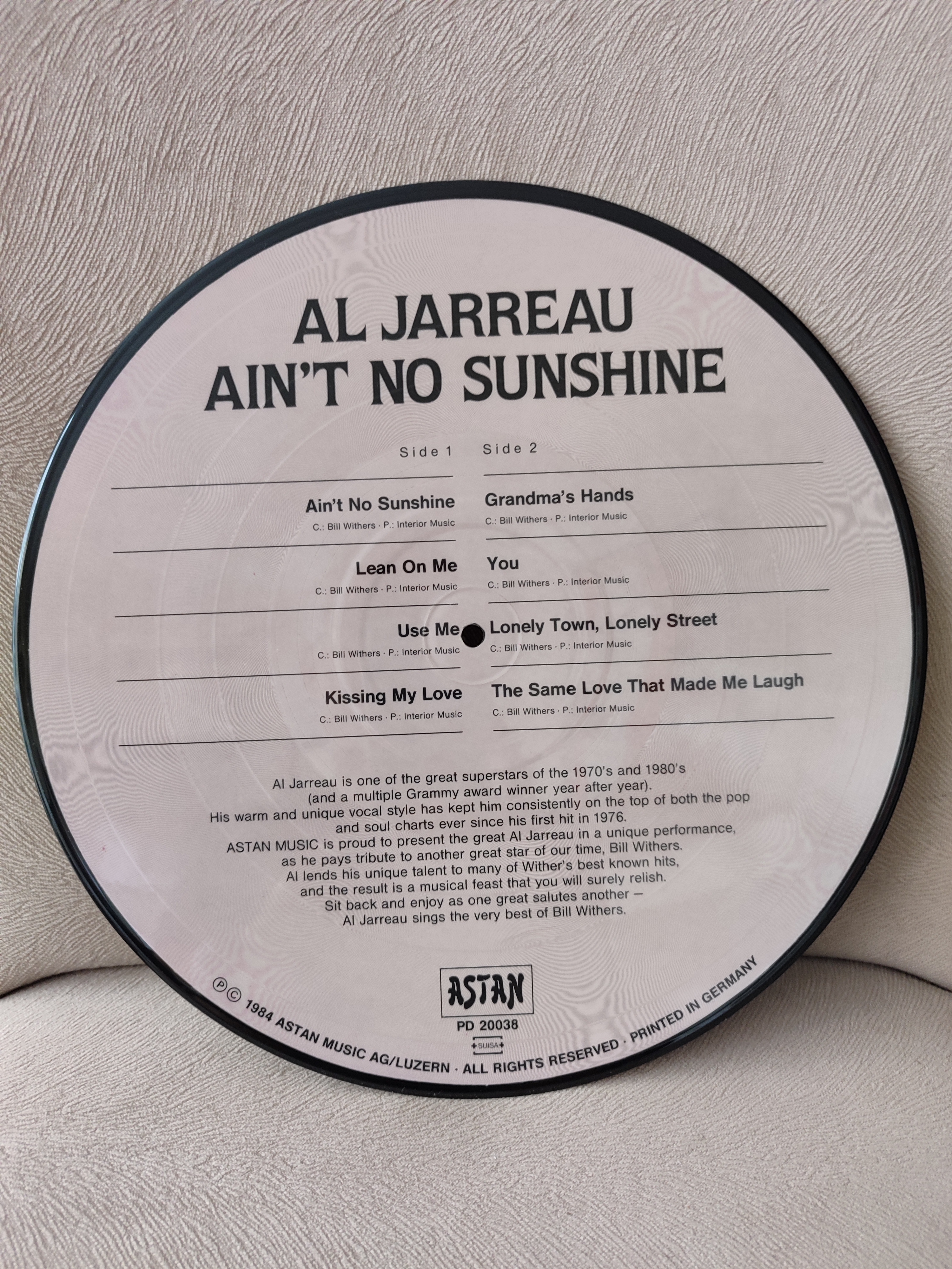 AL JARREAU - Ain’t No Sunshine  - 1984 Almanya Basım Picture Disc Plak 2.el