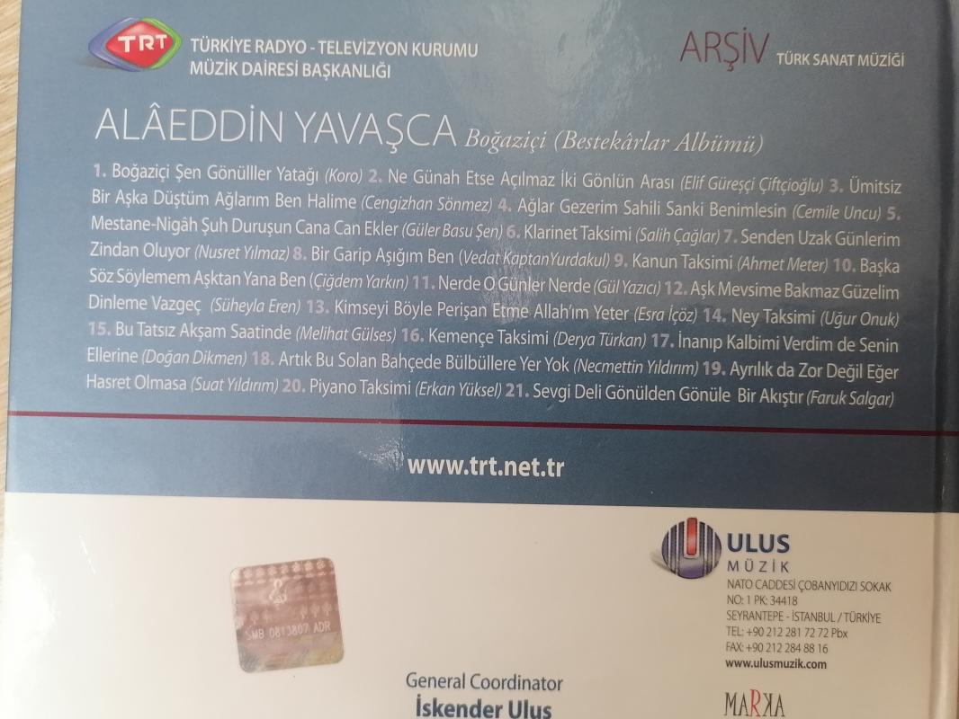 TRT Arşiv Serisi 63 / Bestekarlar Albümü - ALAEDDİN YAVAŞÇA / Boğaziçi - CD ALBÜM