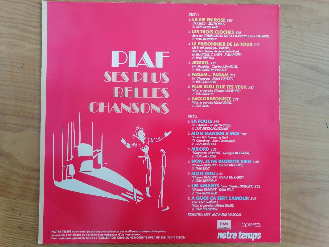 EDITH PIAF - SES PLUS BELLES CHANSONS - 1982 Fransa Basım 33 LÜK LP  PLAK