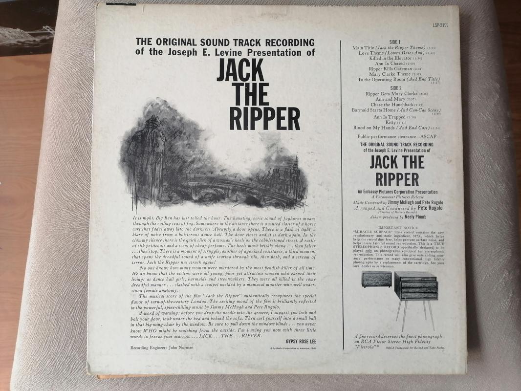 JACK THE RIPPER / Karın Deşen Jack - Soundtrack - 1960 USA  Basım - 33lük LP Plak Albüm 2. EL