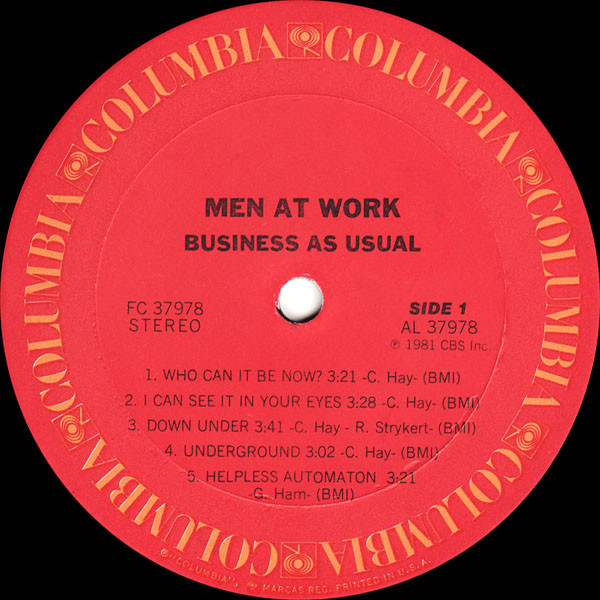 MEN AT WORK - Business As Usual 1982 Kanada  Basım Albüm - 33 lük LP Plak