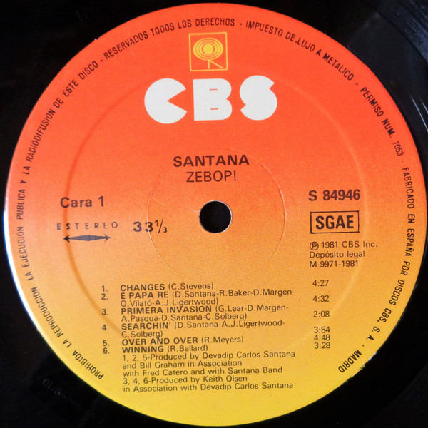 SANTANA - Zebop! - 1981 İspanya Basım LP 33 LÜK PLAK