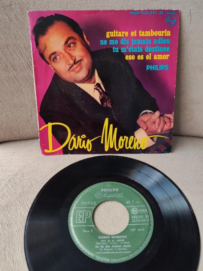 DARIO MORENO - Guitare et Tambourin/Ne Me Dis Jamais Adieu 1958 Fransa Basım Nadir EP Plak 2. EL
