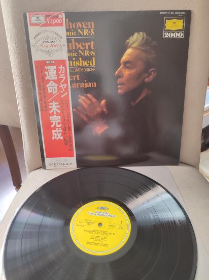 KARAJAN / BEETHOVEN - Symphony No. 5 /  Symphony Nr. 8  1973 Japonya Basım Albüm Plak -Obi’li 2.el