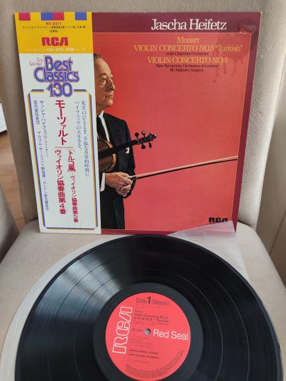 JASCHA HEIFETZ - MOZART Violin Concerto No.4 & No.5 ’Turkish’ 1979 Japon Basım LP Plak Albüm Obi’li