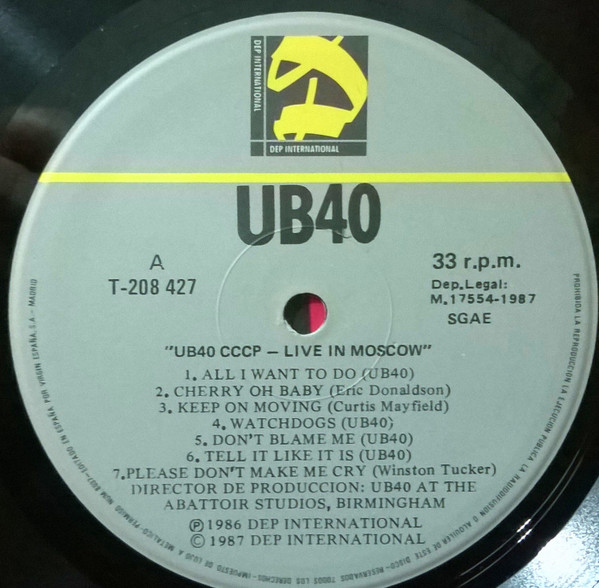 UB40  - CCCP / Live in Moscow 1987 İspanya Basım  LP 33 LÜK PLAK