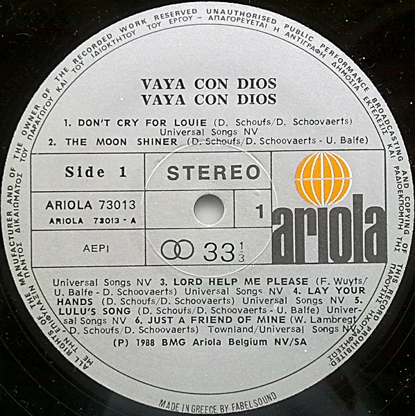 VAYA CON DIOS - Vaya Con Dios  - 1988 Yunanistan  Basım LP Albüm Plak 2. el