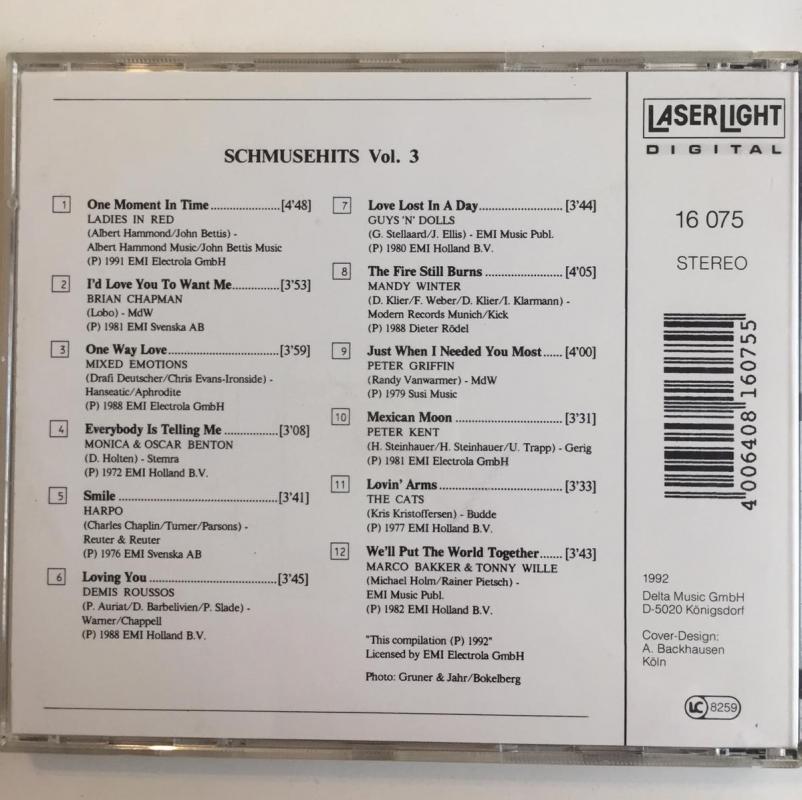 SCHMUSEHITS VOL.3 - 1992 ALMANYA BASIM - CD ALBÜM