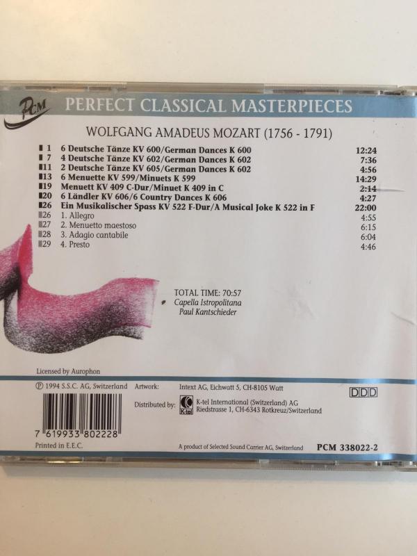 PERFECT CLASSICAL MASTERPIECES - WOLFGANG AMADEUS MOZART - 1994 İSRAİL BASIM - CD ALBÜM